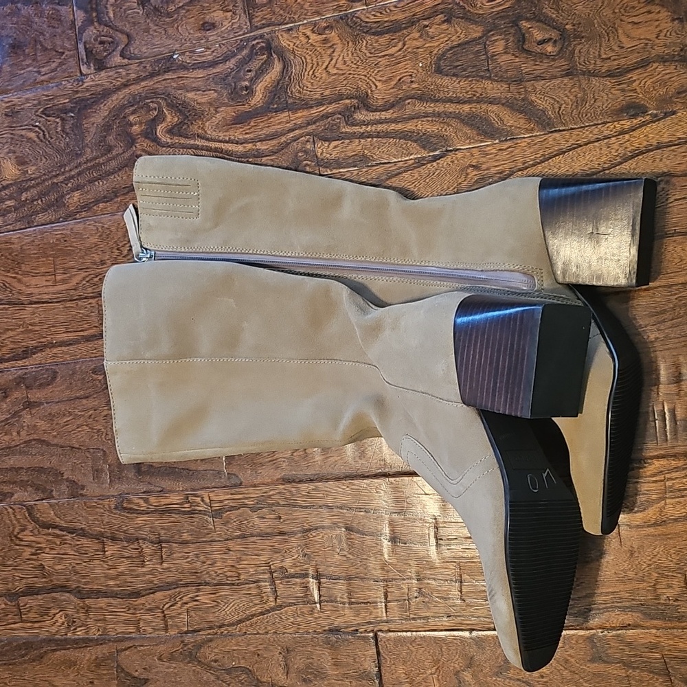 Suede Blondo Tan Knee-High Boots with Zipper
